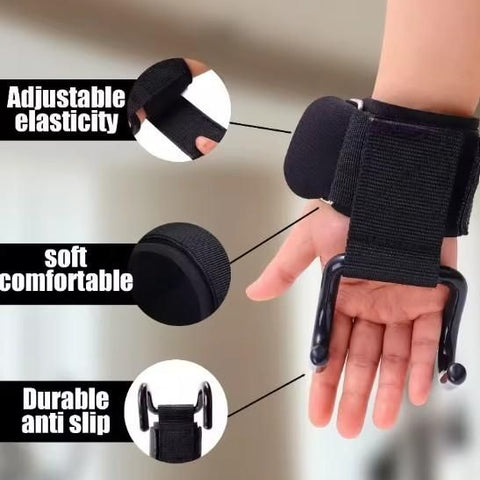 Weight Lifting Rod Hooks Wrist Support (Pair of 1)